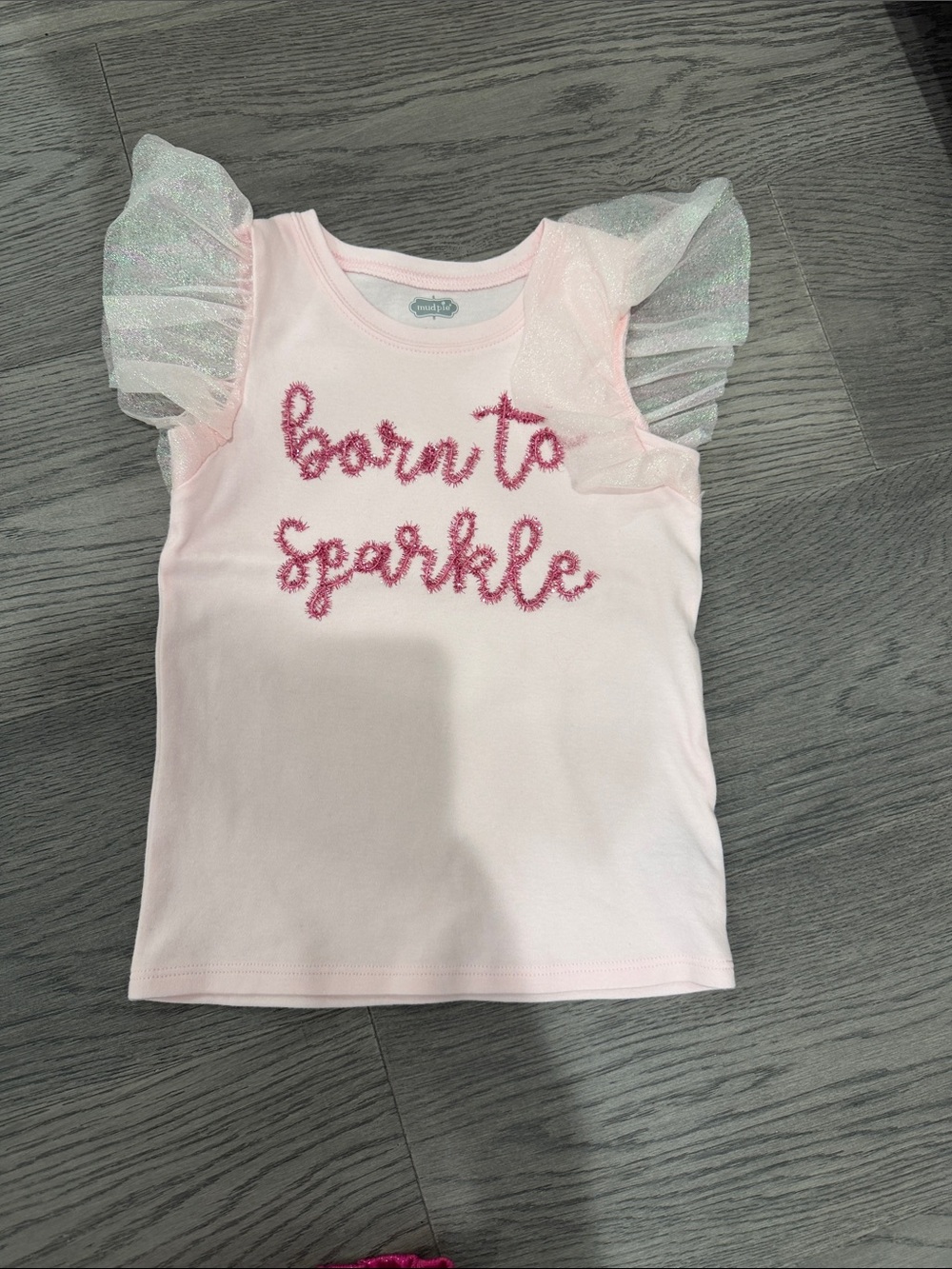 Mud Pie Pink 'Born to Sparkle' Glitter Script Tank with Sheer Flutter Sleeves